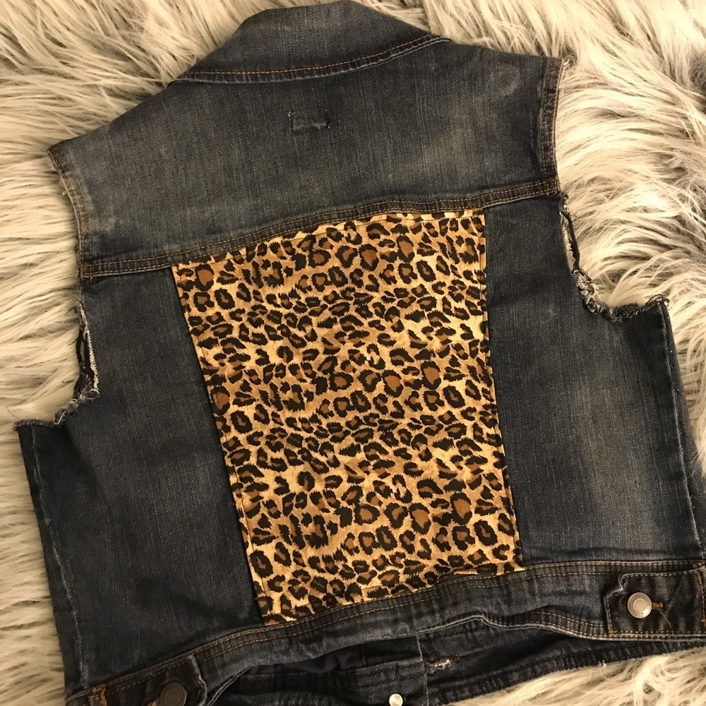 Custom Made Leopard Denim Vest